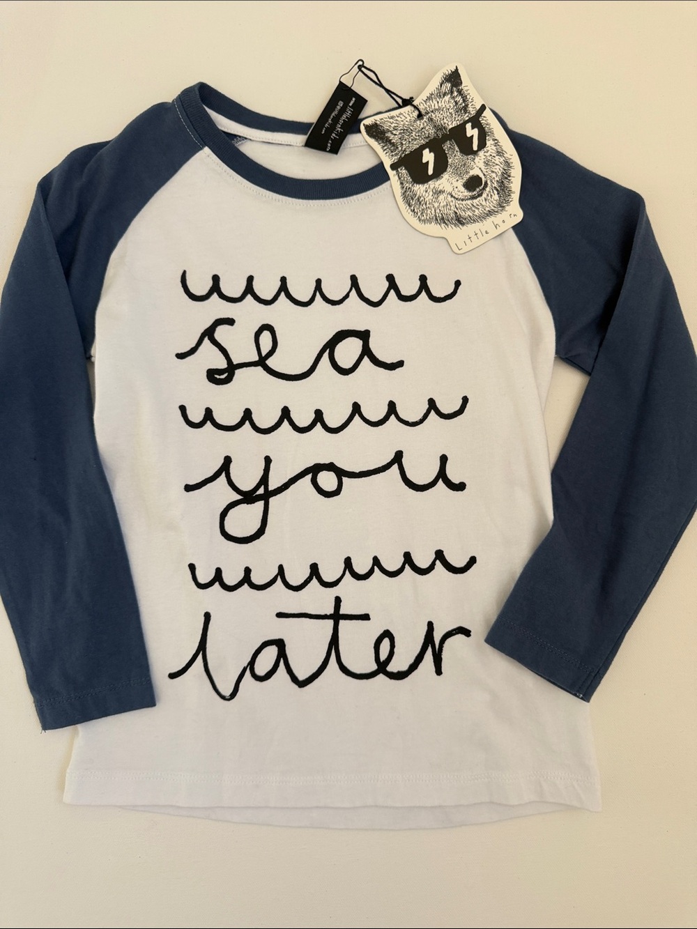 'Sea You Later' Long Sleeve Raglan Tee - White & Blue